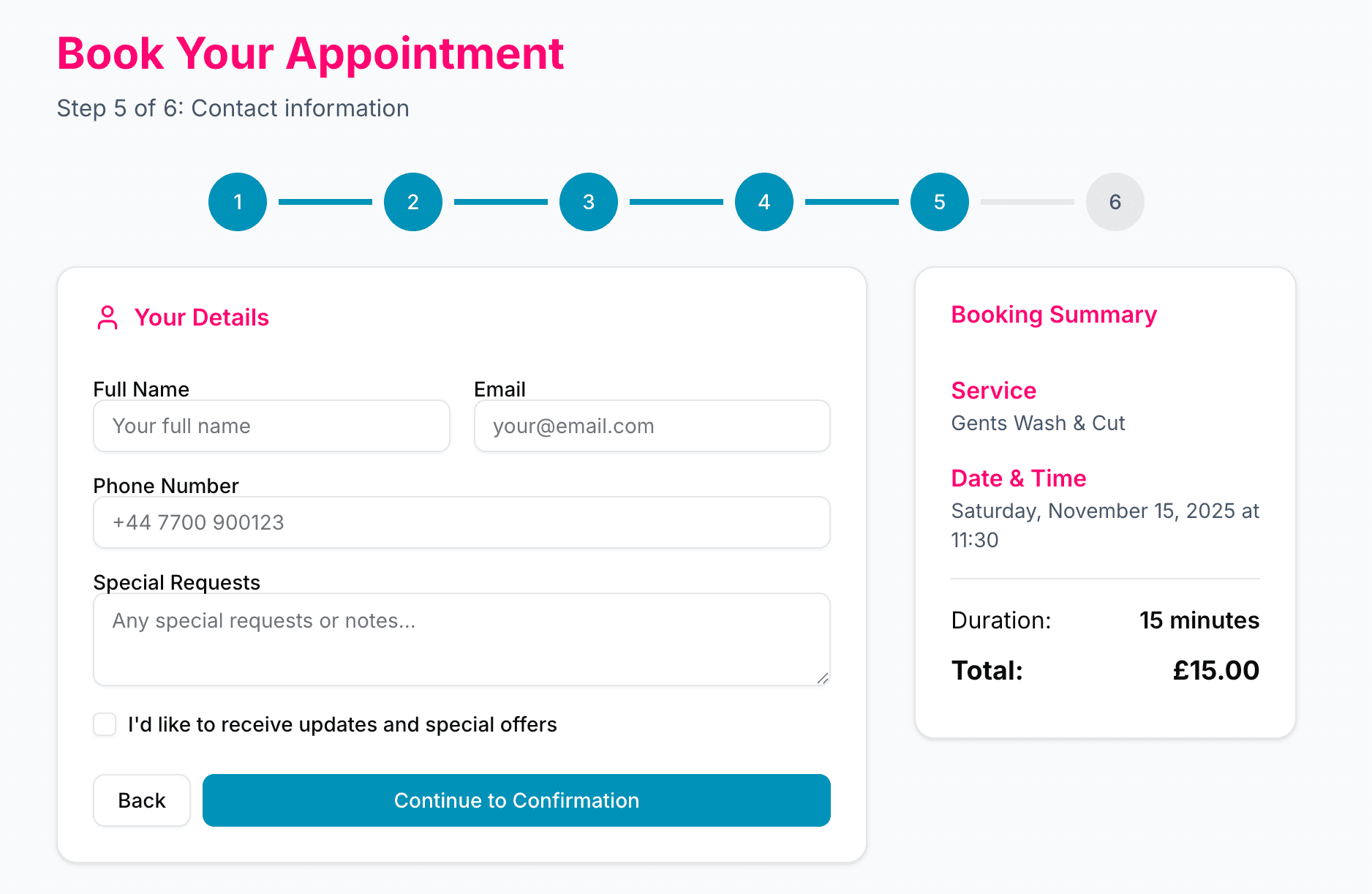 Bookivo customer booking interface - Simple step-by-step booking process that works on any device