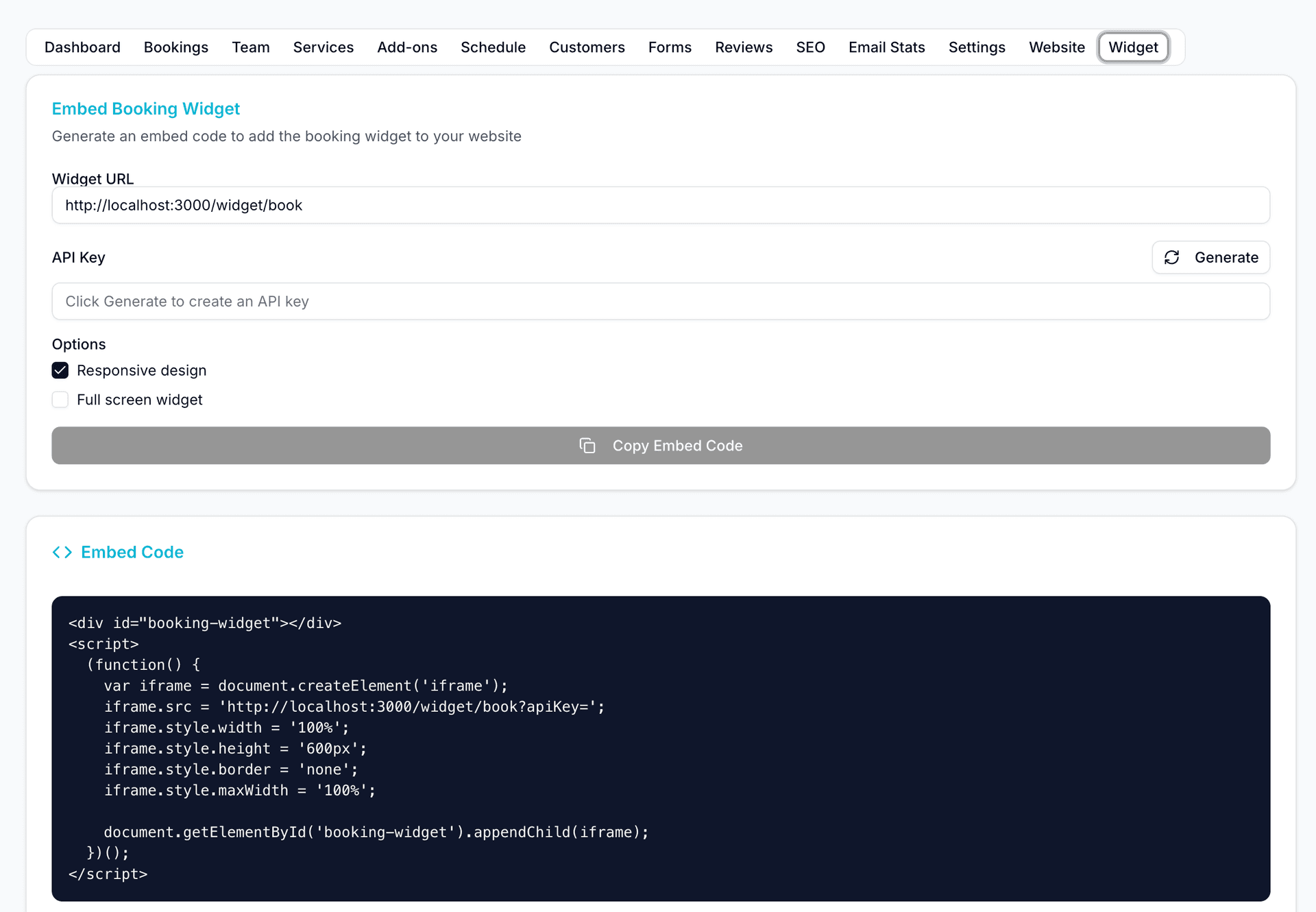Bookivo embed widget settings - Full booking system power embedded seamlessly into your existing website